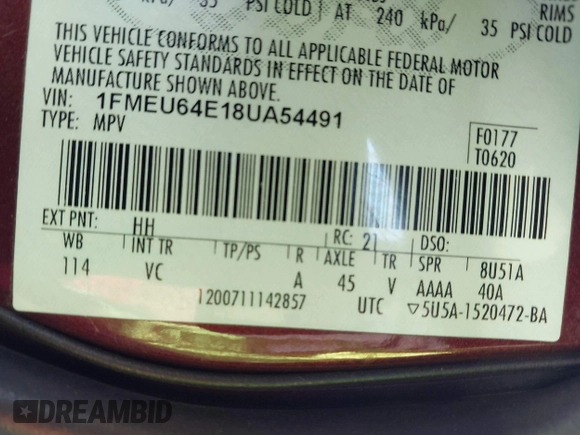 2008 Ford Explorer Eddie Bauer with VIN 1FMEU64E18UA54491, listed as a IAAI auction lot 41837686 with Not Provided miles. Bid and sale history available at carsss.com. Image 9.