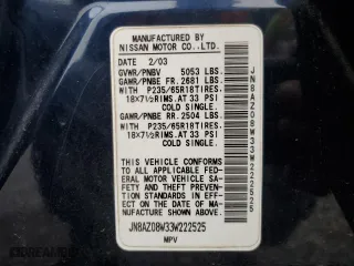 2003 Nissan Murano SL with VIN JN8AZ08W33W222525, listed as a Copart auction lot 73418414 with 99,609 mi miles and Salvage Title. Bid and sale history available at carsss.com. Image 15.