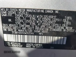 2012 Toyota RAV4 with VIN 2T3BF4DV4CW262544, listed as a IAAI auction lot 41874393 with 91,500 mi miles. Bid and sale history available at carsss.com. Image 9.