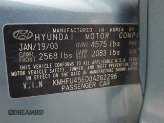 2003 Hyundai XG with VIN KMHFU45E03A262296, listed as a Copart auction lot 67608394 with 116,296 mi miles and Salvage Title. Bid and sale history available at carsss.com. Image 12.