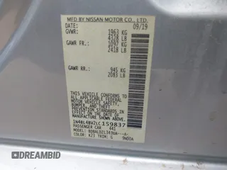 2020 Nissan Altima 2.5 S with VIN 1N4BL4BV2LC159837, listed as a IAAI auction lot 42177451 with 66,123 mi miles and . Bid and sale history available at carsss.com. Image 9.
