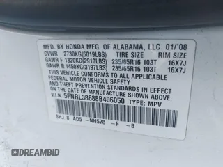 2008 Honda Odyssey EX-L with VIN 5FNRL38688B406050, listed as a IAAI auction lot 41817618 with 157,943 mi miles. Bid and sale history available at carsss.com. Image 9.