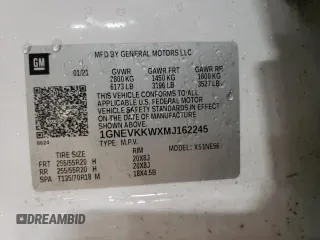 2021 Chevrolet Traverse Premier with VIN 1GNEVKKWXMJ162245, listed as a Copart auction lot 49706945 with 117,580 mi miles and Non Repairable. Bid and sale history available at carsss.com. Image 12.
