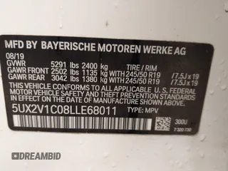 2020 BMW X4 xDrive30i with VIN 5UX2V1C08LLE68011, listed as a IAAI auction lot 41389958 with 119,391 mi miles. Bid and sale history available at carsss.com. Image 9.