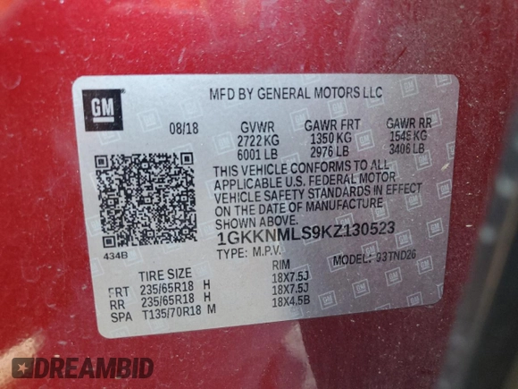 2019 GMC Acadia SLT with VIN 1GKKNMLS9KZ130523, listed as a Copart auction lot 73291574 with 128,553 mi miles and Salvage Title. Bid and sale history available at carsss.com. Image 15.