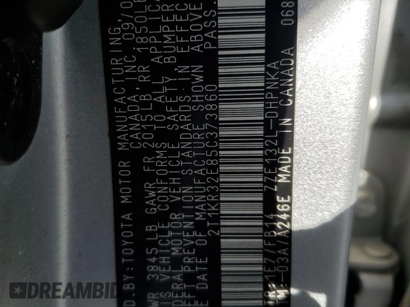 2005 Toyota Matrix STD with VIN 2T1KR32E85C373860, listed as a Copart auction lot 55182955 with 184,152 mi miles and Clean Title. Bid and sale history available at DreamBid. Image 12.