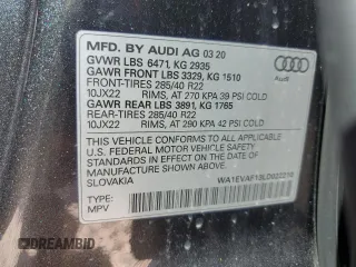 2020 Audi Q8 Premium Plus with VIN WA1EVAF13LD022210, listed as a Copart auction lot 48252815 with 50,034 mi miles and Salvage Title. Bid and sale history available at carsss.com. Image 14.