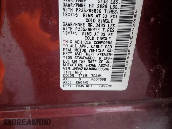 2011 Nissan Murano S with VIN JN8AZ1MU4BW066598, listed as a Copart auction lot 81093824 with 290,174 mi miles and Salvage Title. Bid and sale history available at carsss.com. Image 12.