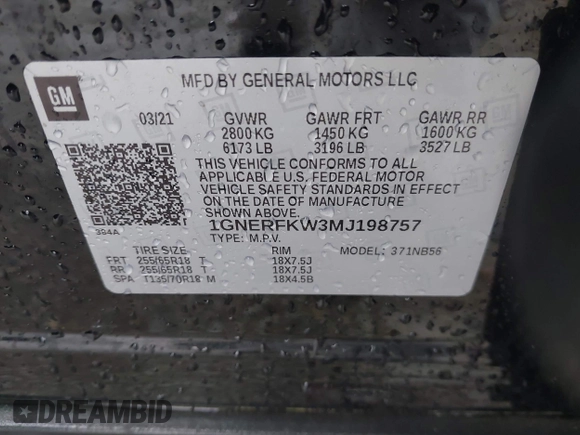 2021 Chevrolet Traverse LS z VIN 1GNERFKW3MJ198757, wystawiony jako IAAI lot #41974050 z przebiegiem 95 097 mil mil oraz . Historia ofert i sprzedaży dostępna na DreamBid. Obrazek 9.