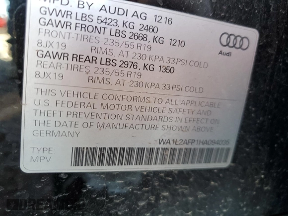 2017 Audi Q5 Premium Plus с VIN WA1L2AFP1HA094035, выставлен на аукционе Copart как лот 52398275 с пробегом Не указан миль и Списание • Salvage title. История ставок и продаж доступна на DreamBid. Изображение 14.