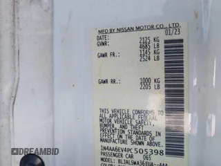 2023 Nissan Maxima SR с VIN 1N4AA6EV4PC505398, выставлен на аукционе IAAI как лот 41545275 с пробегом 33 067 миль миль и . История ставок и продаж доступна на DreamBid. Изображение 9.