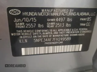 2015 Hyundai Sonata Sport with VIN 5NPE34AF7FH249589, listed as a Copart auction lot 56567415 with 175,514 mi miles and Salvage title. Bid and sale history available at DreamBid. Image 12.