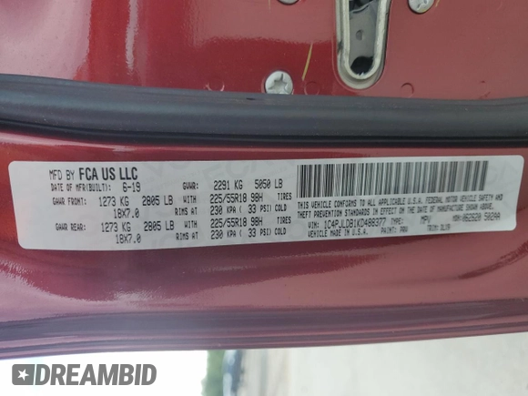2019 Jeep Cherokee Limited с VIN 1C4PJLDB1KD488377, выставлен на аукционе Copart как лот 56537435 с пробегом 58 367 миль миль и Списание • Salvage title. История ставок и продаж доступна на DreamBid. Изображение 13.