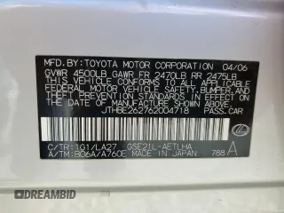 2006 Lexus IS 350 z VIN JTHBE262762004718, wystawiony jako Copart lot #57899455 z przebiegiem 95 723 mil mil oraz Szkoda całkowita • Salvage title. Historia ofert i sprzedaży dostępna na DreamBid. Obrazek 13.