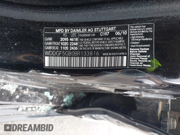2011 Mercedes-Benz C 350 Sport with VIN WDDGF5GB0BR133816, listed as a IAAI auction lot 41304794 with 159,649 mi miles and . Bid and sale history available at DreamBid. Image 9.