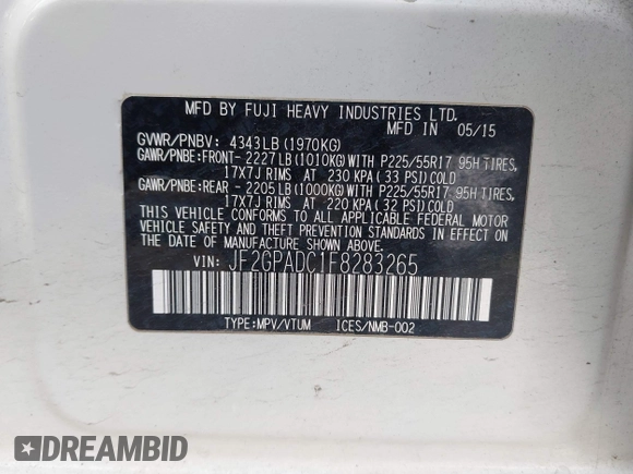 2015 Subaru Crosstrek Premium с VIN JF2GPADC1F8283265, выставлен на аукционе IAAI как лот 41943056 с пробегом 185 852 миль миль и . История ставок и продаж доступна на DreamBid. Изображение 9.