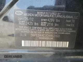 2012 Hyundai Sonata GLS with VIN 5NPEB4AC7CH462160, listed as a Copart auction lot 50440955 with 83,592 mi miles and Non Repairable. Bid and sale history available at carsss.com. Image 12.