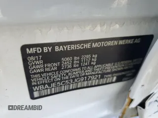 2018 BMW 5 Series 540i with VIN WBAJE5C53JG917921, listed as a Copart auction lot 54985805 with 75,307 mi miles and Salvage title. Bid and sale history available at DreamBid. Image 12.