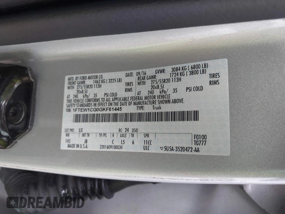 2016 Ford F-150 XL with VIN 1FTEW1CG0GKF61445, listed as a IAAI auction lot 41721710 with 75,572 mi miles and . Bid and sale history available at carsss.com. Image 9.