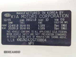 2016 Kia Soul z VIN KNDJN2A22G7318804, wystawiony jako IAAI lot #41860656 z przebiegiem 115 089 mil mil oraz . Historia ofert i sprzedaży dostępna na DreamBid. Obrazek 9.