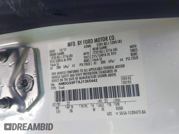2018 Ford Transit Connect XLT with VIN NM0GS9F7XJ1365442, listed as a IAAI auction lot 41369549 with 35,601 mi miles and . Bid and sale history available at DreamBid. Image 9.