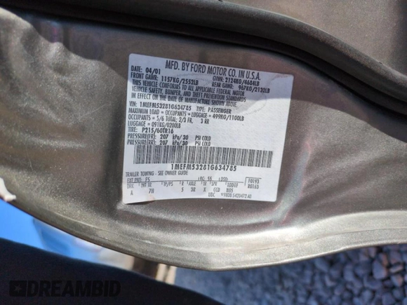2001 Mercury Sable LS z VIN 1MEFM53281G634785, wystawiony jako Copart lot #46859685 z przebiegiem 202 024 mil mil oraz Czysty tytuł • Clean title. Historia ofert i sprzedaży dostępna na DreamBid. Obrazek 12.