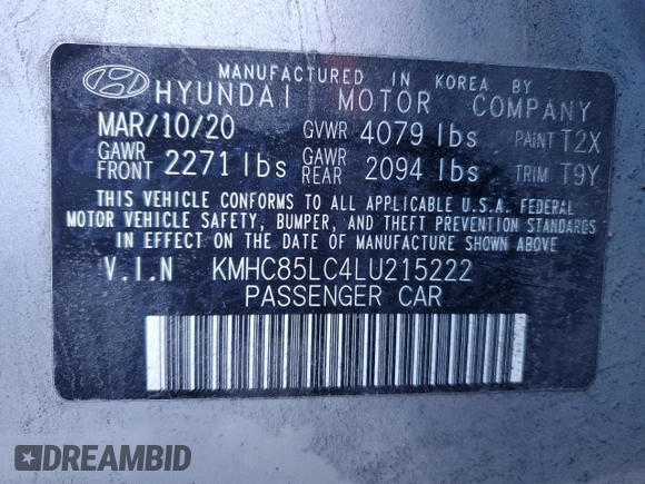 2020 Hyundai Ioniq SEL z VIN KMHC85LC4LU215222, wystawiony jako Copart lot #50198285 z przebiegiem 232 664 mil mil oraz Czysty tytuł • Clean title. Historia ofert i sprzedaży dostępna na DreamBid. Obrazek 12.