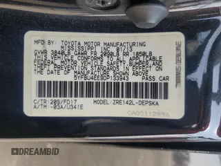 2013 Toyota Corolla L with VIN 5YFBU4EE9DP133943, listed as a Copart auction lot 54253225 with 135,512 mi miles and Salvage Title. Bid and sale history available at DreamBid. Image 12.