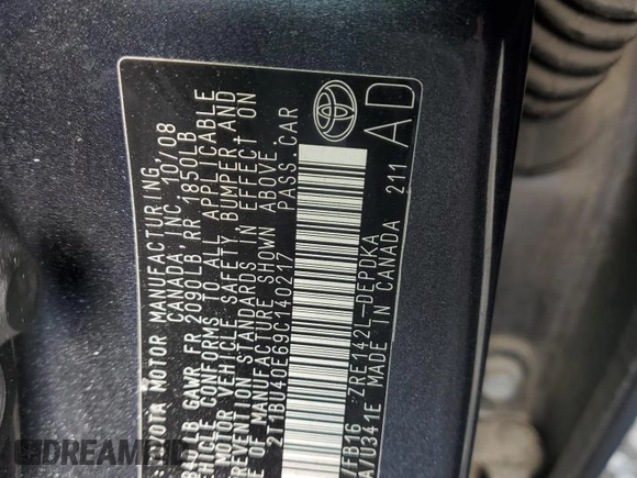 2009 Toyota Corolla with VIN 2T1BU40E69C140217, listed as a Copart auction lot 52199345 with 105,505 mi miles and Salvage Title. Bid and sale history available at carsss.com. Image 13.