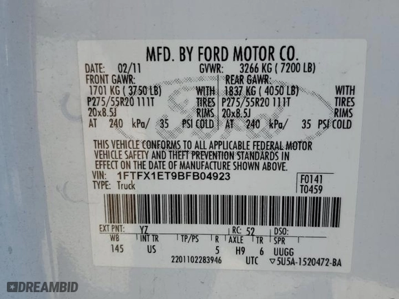 2011 Ford F-150 XL with VIN 1FTFX1ET9BFB04923, listed as a Copart auction lot 88282565 with 193,985 mi miles and Salvage Title. Bid and sale history available at carsss.com. Image 12.