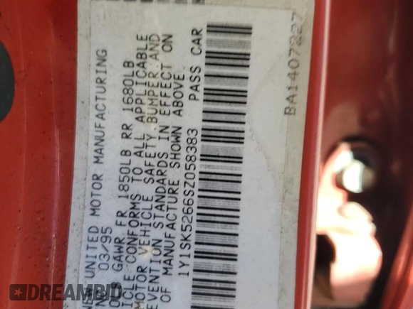 1995 Geo Prizm z VIN 1Y1SK5266SZ058383, wystawiony jako Copart lot #86238674 z przebiegiem 86 707 mil mil oraz Szkody całkowita. Historia ofert i sprzedaży dostępna na DreamBid. Obrazek 12.