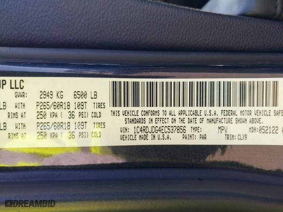 2014 Dodge Durango Limited with VIN 1C4RDJDG4EC537856, listed as a IAAI auction lot 41790319 with 270,614 mi miles. Bid and sale history available at carsss.com. Image 9.