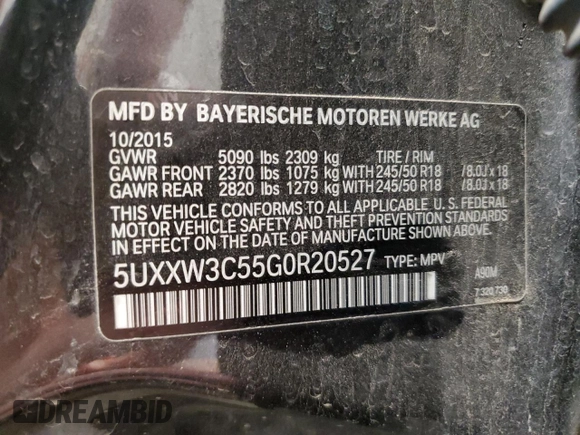 2016 BMW X4 xDrive28i with VIN 5UXXW3C55G0R20527, listed as a Copart auction lot 61044045 with 125,493 mi miles and Clean title. Bid and sale history available at DreamBid. Image 12.