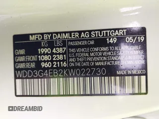 2019 Mercedes-Benz A 220 with VIN WDD3G4EB2KW022730, listed as a IAAI auction lot 41772751 with 85,508 mi miles and . Bid and sale history available at DreamBid. Image 9.