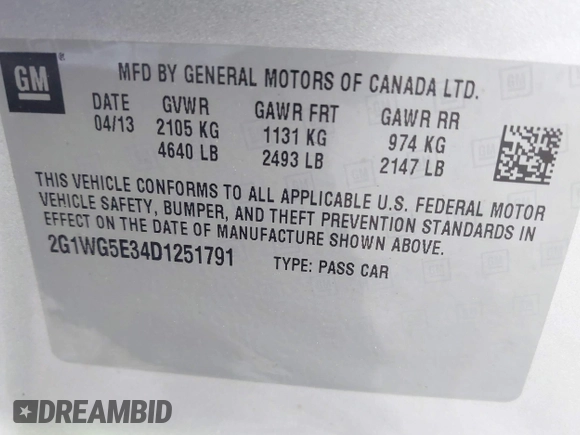 2013 Chevrolet Impala LT with VIN 2G1WG5E34D1251791, listed as a IAAI auction lot 41948414 with 195,204 mi miles and . Bid and sale history available at DreamBid. Image 9.