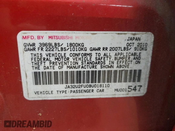 2011 Mitsubishi Lancer ES with VIN JA32U2FU0BU018110, listed as a Copart auction lot 67332064 with Not Provided miles and Salvage Title. Bid and sale history available at DreamBid. Image 14.