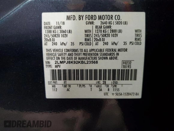 2019 Lincoln Nautilus Select z VIN 2LMPJ8K92KBL23568, wystawiony jako Copart lot #46321415 z przebiegiem 57 336 mil mil oraz Szkoda całkowita • Salvage title. Historia ofert i sprzedaży dostępna na DreamBid. Obrazek 13.