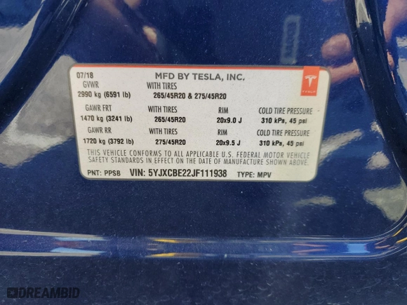 2018 Tesla Model X 75D with VIN 5YJXCBE22JF111938, listed as a Copart auction lot 47000303 with 63,430 mi miles. Bid and sale history available at carsss.com. Image 13.