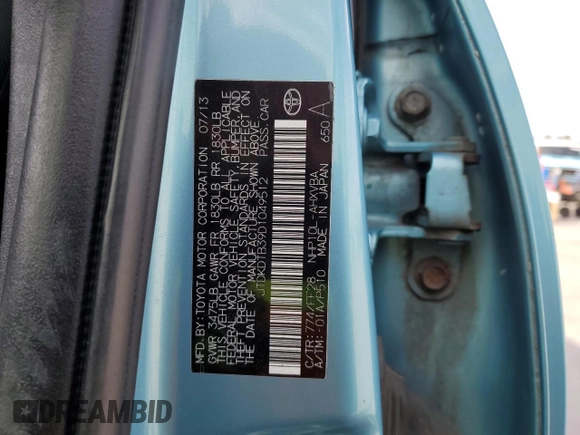 2013 Toyota Prius One with VIN JTDKDTB39D1049512, listed as a Copart auction lot 49312605 with Not Provided miles and Salvage Title. Bid and sale history available at DreamBid. Image 12.