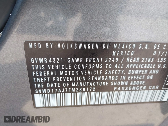 2015 Volkswagen Jetta SE with VIN 3VWD17AJ7FM286172, listed as a IAAI auction lot 42115737 with 113,836 mi miles and . Bid and sale history available at DreamBid. Image 9.