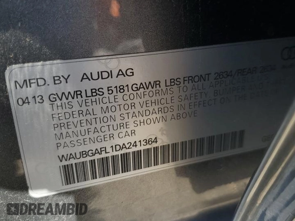 2013 Audi S4 Premium Plus with VIN WAUBGAFL1DA241364, listed as a Copart auction lot 68741974 with 98,092 mi miles and Salvage Title. Bid and sale history available at DreamBid. Image 15.