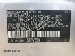 2010 Toyota RAV4 with VIN JTMZF4DV4AD025304, listed as a Copart auction lot 63291035 with 204,321 mi miles and Salvage title. Bid and sale history available at DreamBid. Image 13.