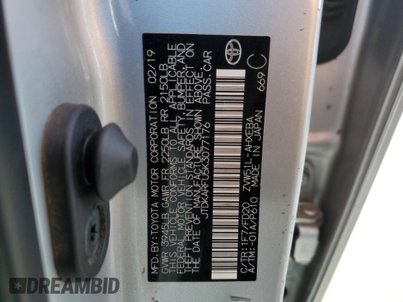 2019 Toyota Prius L Eco z VIN JTDKARFU5K3077176, wystawiony jako Copart lot #57304345 z przebiegiem 110 745 mil mil oraz Szkoda całkowita • Salvage title. Historia ofert i sprzedaży dostępna na DreamBid. Obrazek 12.