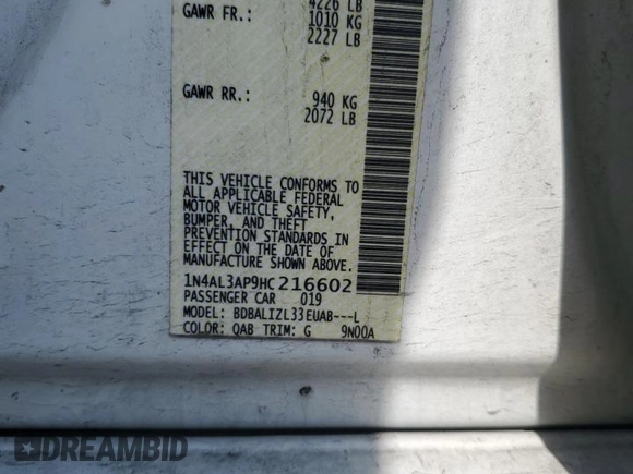 2017 Nissan Altima S with VIN 1N4AL3AP9HC216602, listed as a Copart auction lot 60855005 with 179,929 mi miles and Salvage title. Bid and sale history available at DreamBid. Image 12.