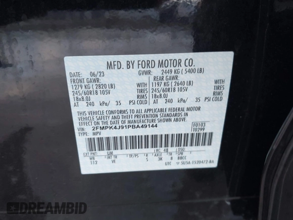 2023 Ford Edge SEL with VIN 2FMPK4J91PBA49144, listed as a IAAI auction lot 41490662 with 13,039 mi miles. Bid and sale history available at carsss.com. Image 9.