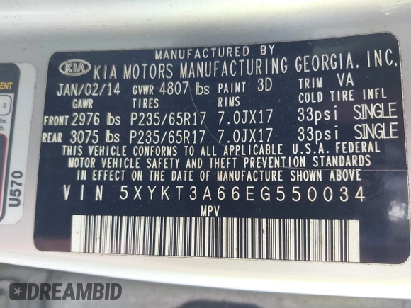 2014 Kia Sorento LX z VIN 5XYKT3A66EG550034, wystawiony jako IAAI lot #42166131 z przebiegiem 226 066 mil mil oraz . Historia ofert i sprzedaży dostępna na DreamBid. Obrazek 9.