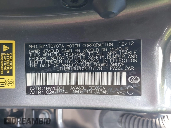 2013 Lexus ES 300h z VIN JTHBW1GG3D2015178, wystawiony jako IAAI lot #42045484 z przebiegiem 104 301 mil mil oraz . Historia ofert i sprzedaży dostępna na DreamBid. Obrazek 9.