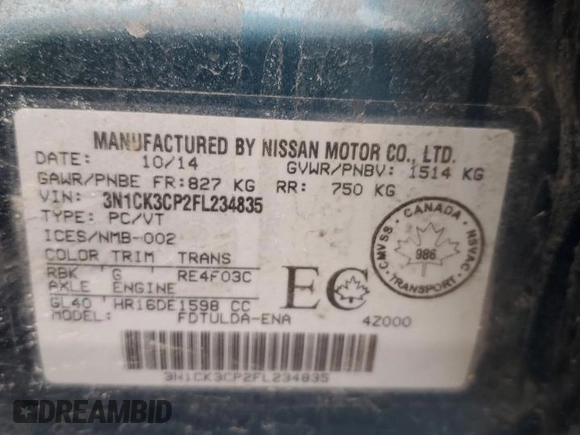 2015 Nissan Micra S z VIN 3N1CK3CP2FL234835, wystawiony jako Copart lot #47006295 z przebiegiem 71 856 mil mil oraz Szkoda całkowita • Salvage title. Historia ofert i sprzedaży dostępna na DreamBid. Obrazek 13.