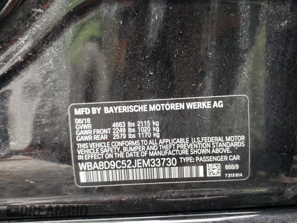 2018 BMW 3 Series 330i xDrive z VIN WBA8D9C52JEM33730, wystawiony jako Copart lot #51306375 z przebiegiem 112 221 mil mil oraz Szkoda całkowita • Salvage title. Historia ofert i sprzedaży dostępna na DreamBid. Obrazek 13.