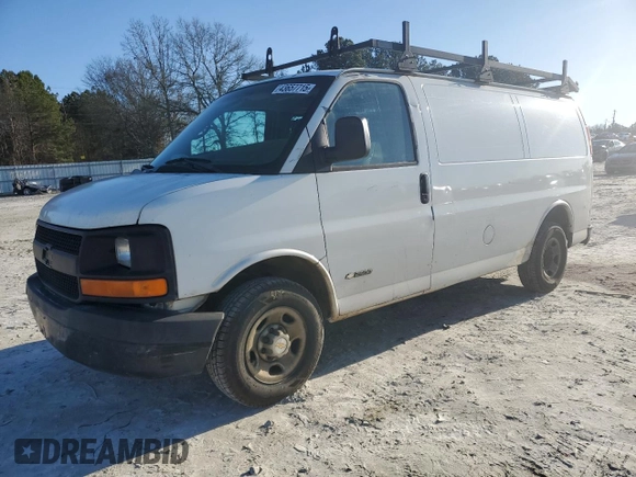 2004 Chevrolet Express Cargo Van with VIN 1GCGG25U341191561, listed as a Copart auction lot 43657715 with 351,423 mi miles and Salvage Title. Bid and sale history available at carsss.com. Image 1.
